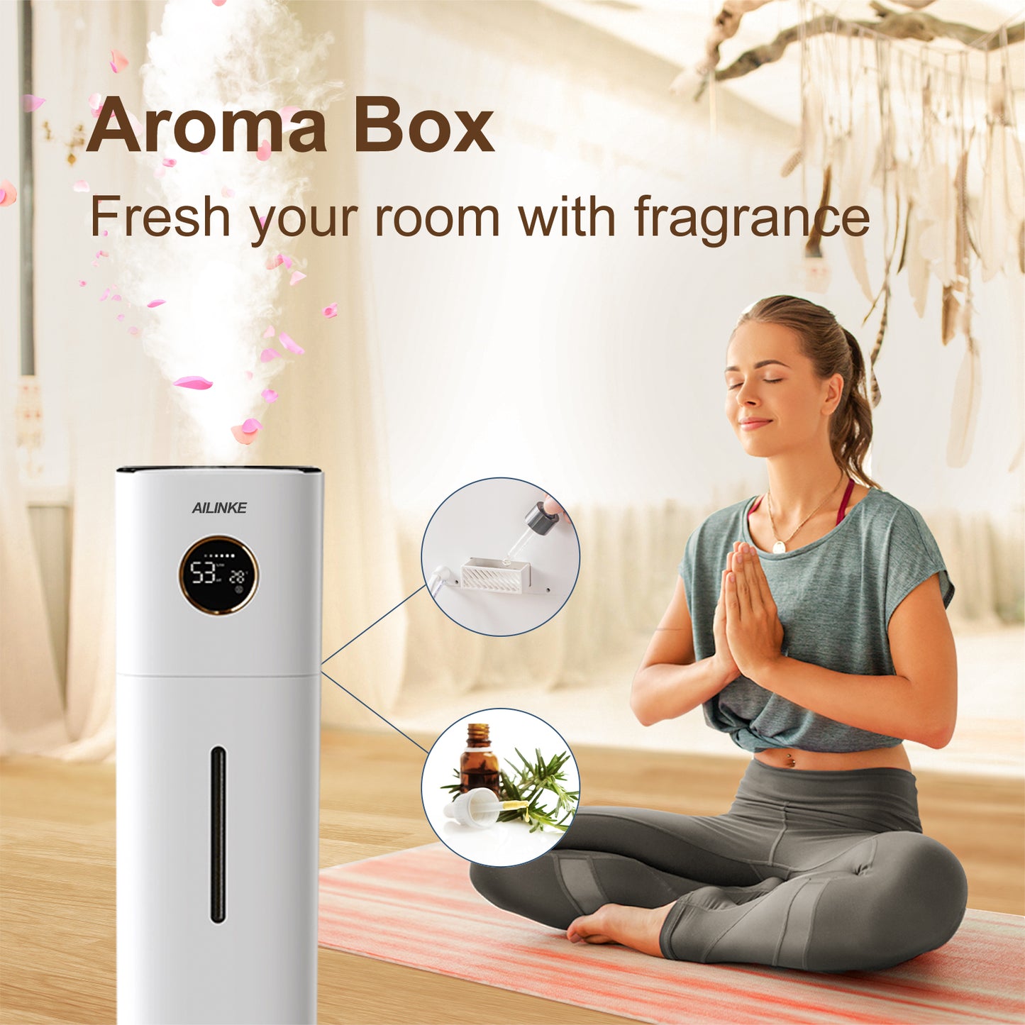 [MH-J36]AILINKE Humidifiers for Bedroom Large Room, 3.4Gal/13L Large Room Humidifiers for Home, Top Fill, Humidistat, Quiet, Aroma Box, Easy to Clean, White