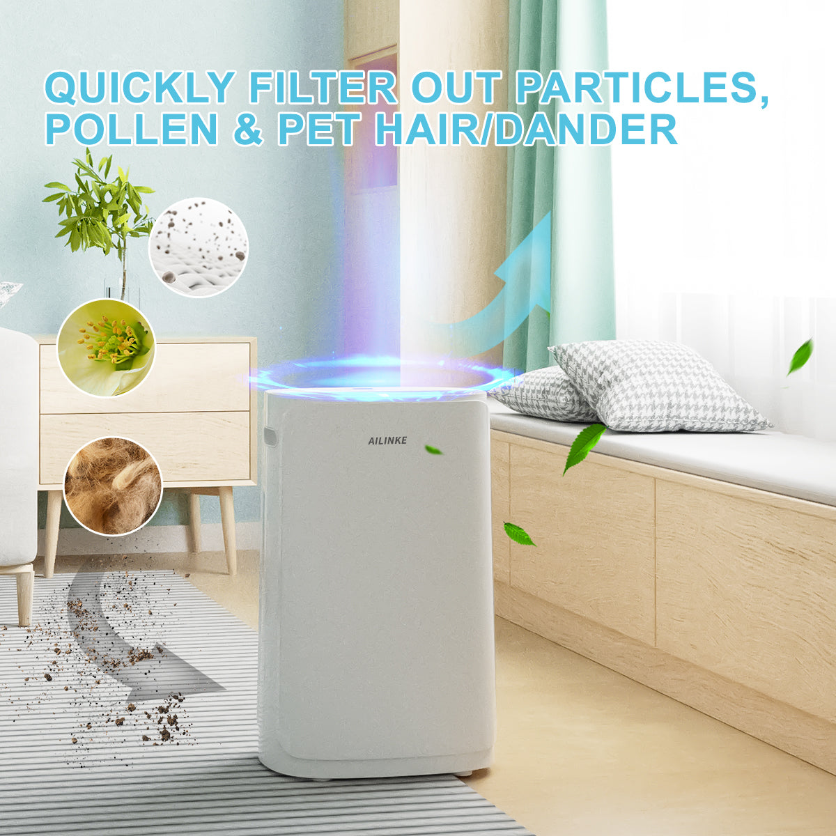 Air Purifiers for Home Large Room, AILINKE air purifier, 878 Sq Ft True HEPA Technology Filter Removal 99%+ for Pets Dander Smoke Odor Dust Pollen,Bedroom, Room, Office, Classroom